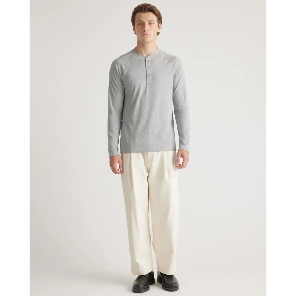 Quince Men's Cotton Modal Long Sleeve Henley Casual Lounge Tee Heather Grey XL